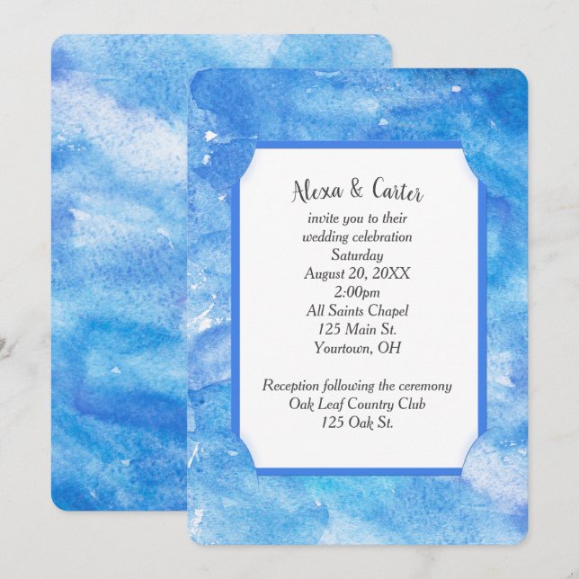 Wedding Blue Watercolor Abstract Invitation (Front/Back)