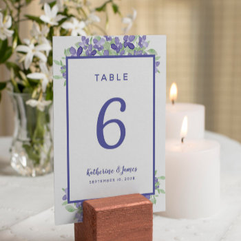 Wedding Blue Watercolor Floral Elegant Table Number by invitationsuites at Zazzle