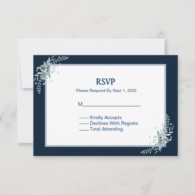 Wedding Blue Watercolor Flowers RSVP Response Card (Front)
