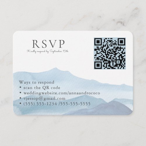 Wedding Blue Watercolor RSVP Online QR Code Enclosure Card