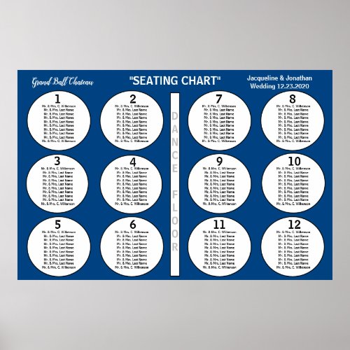 Wedding Blue White 12 Table Seating Chart
