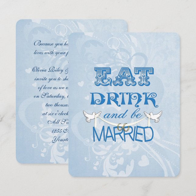 Wedding Blue with doves Invitation (Front/Back)