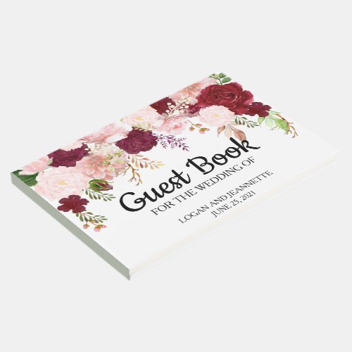 Wedding Blush Burgundy Flower  Watercolor  Guest Book