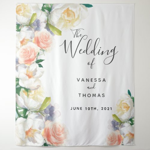 Wedding blush floral elegant script welcome tapestry