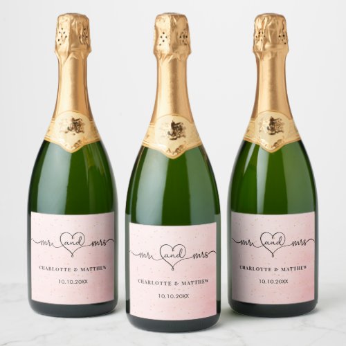 Wedding blush mr mrs heart script sparkling wine label