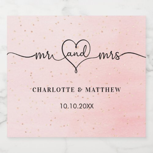 Wedding blush mr mrs heart script sparkling wine label
