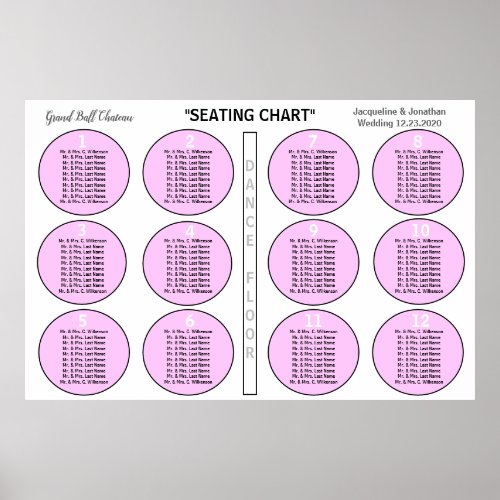 Wedding Blush Pink 12 Table Seating Chart