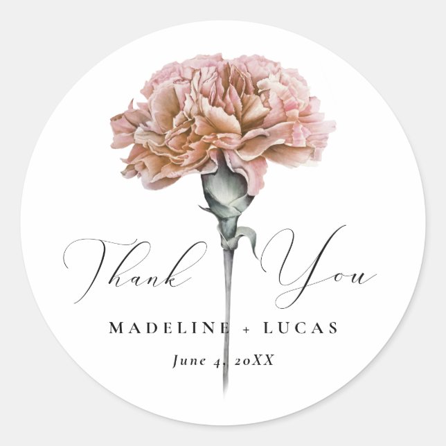 Wedding Blush Pink Carnation Classic Round Sticker (Front)