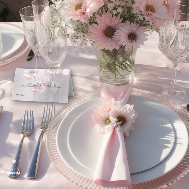 Wedding | Blush Pink Daisies Place Card (Creator Uploaded)
