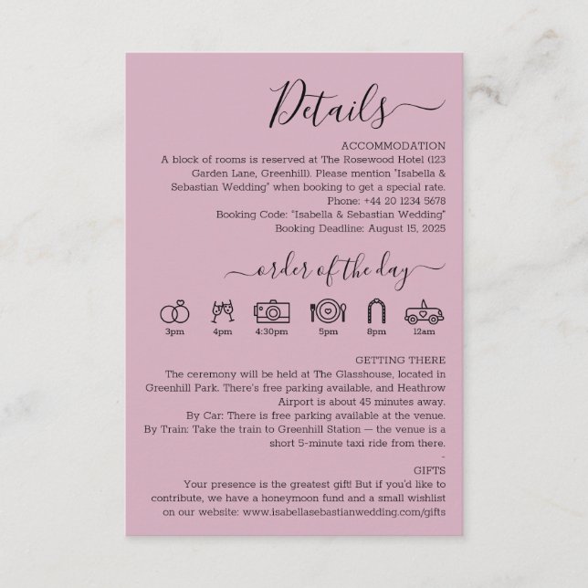 Wedding Blush Pink Details Enclosure Card (Front)