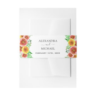 Wedding Blush Pink Floral Elegant Watercolor Invitation Belly Band