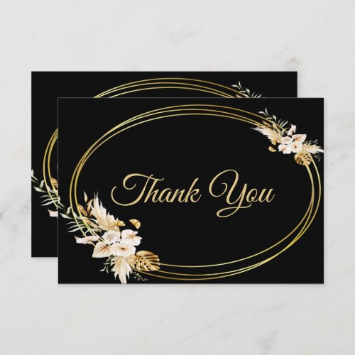 Wedding Blush Pink Floral Golden Black Geometric Thank You Card