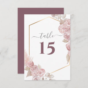 Wedding Blush Pink Floral GoldenTable Number RSVP Card