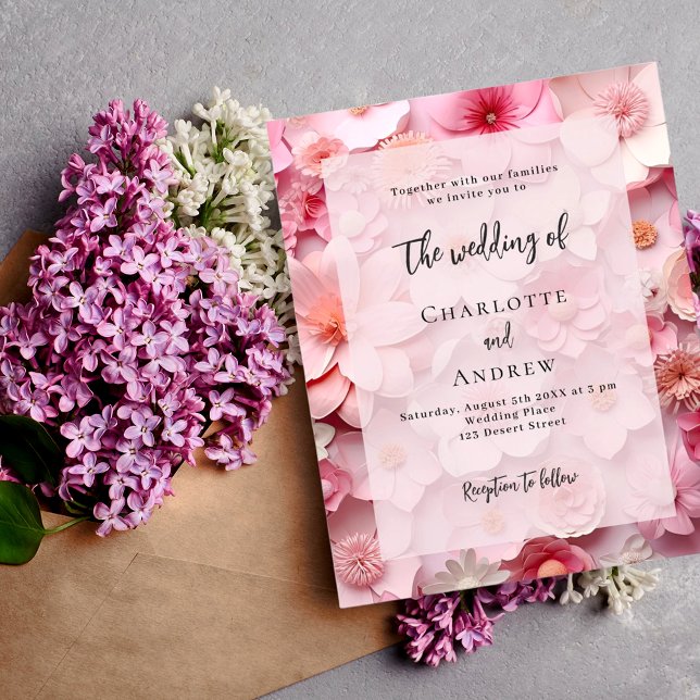 Wedding blush pink florals budget invitation flyer (Creator Uploaded)