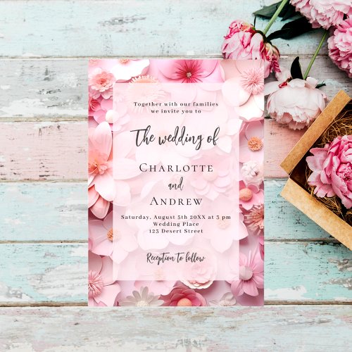 Wedding blush pink florals elegant invitation postcard