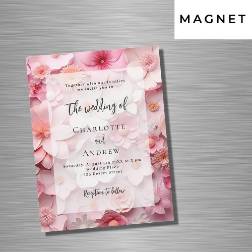 Wedding blush pink florals elegant luxury magnetic invitation