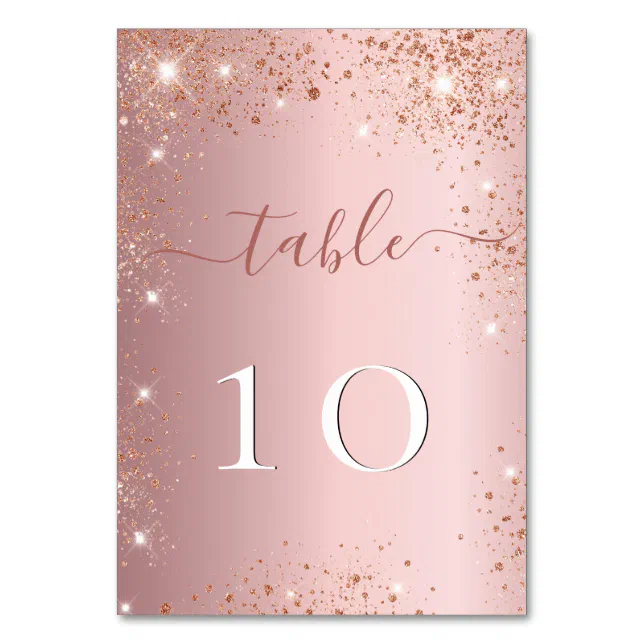 Wedding blush pink glitter dust elegant table number | Zazzle