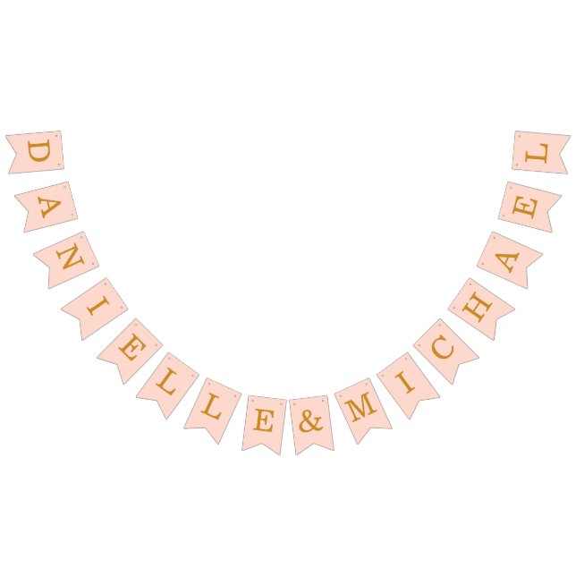 Wedding Blush Pink Golden Bride Groom Names Simple Bunting Flags (All)