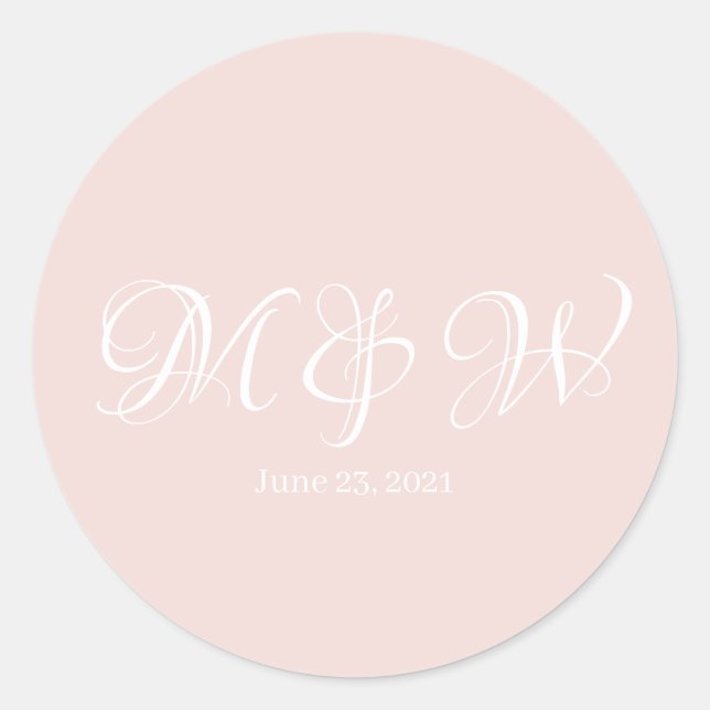 Wedding blush pink monogram script elegant custom classic round sticker (Front)