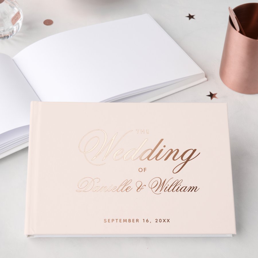 Wedding Blush Pink Rose Gold Calligraphy Script  Foil Guest Book