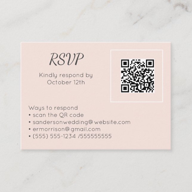 Wedding Blush Pink RSVP Online QR Code Photo  Enclosure Card (Front)