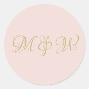 Wedding blush pink script gold monogram classic round sticker
