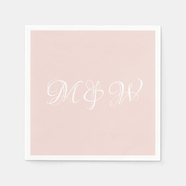 Wedding blush pink script monogram custom paper napkins (Front)
