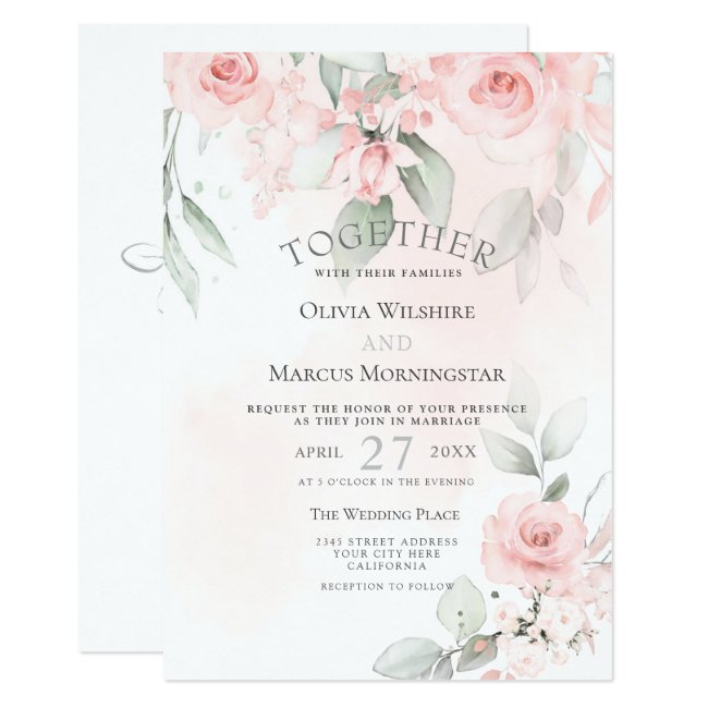 Wedding | Blush Pink Watercolor Floral Roses Invitation