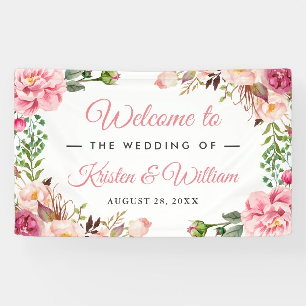 Wedding Blush Pink Watercolor Floral Wrapped Banner