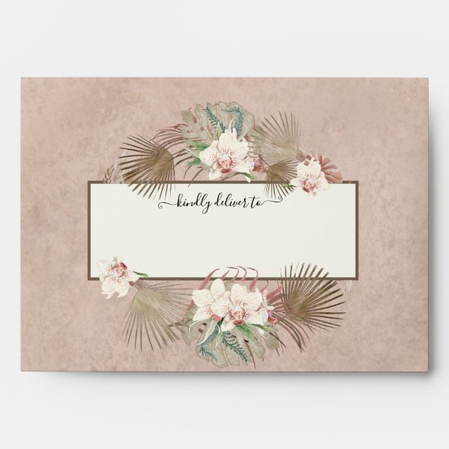 Wedding Blush Pink White Floral Tropical Orchids Envelope (Front)