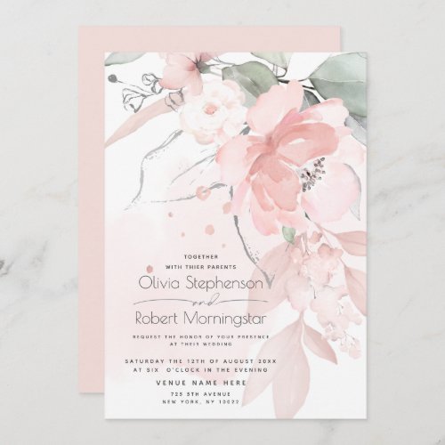 Wedding  Blush Pink Woodland Wild Rose  Invitatio Invitation