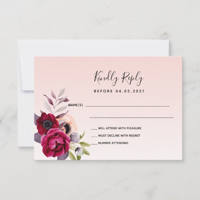Wedding blush rose gold floral RSVP (Front)