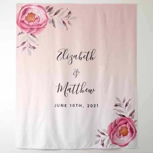 Wedding blush rose gold florals script tapestry