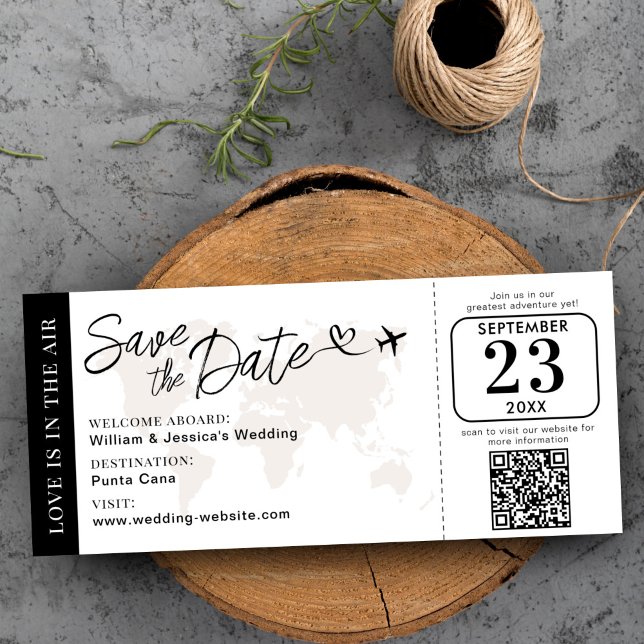 Wedding Boarding Pass Save The Date With QR Code (Creator Uploaded)