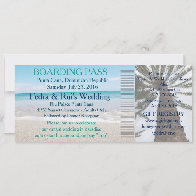 Wedding Boarding Pass Ticket-Destination Invitation (Front)