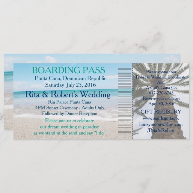 Wedding Boarding Pass Ticket-Destination Invitation (Front/Back)