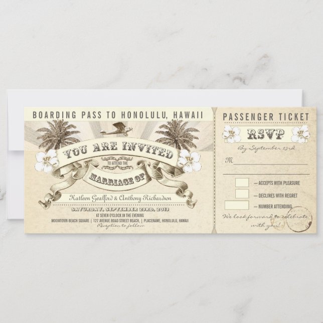 wedding boarding pass tickets - invitations (Front)