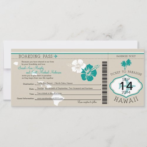 Wedding Boarding Pass to Hawaii Announcement