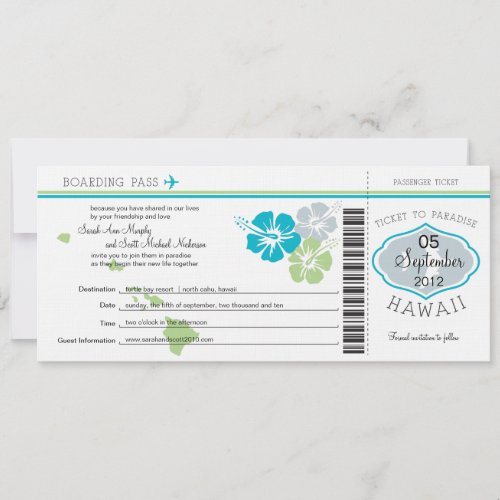 Wedding Boarding Pass to Hawaii Invitation