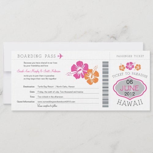 Wedding Boarding Pass to Hawaii Invitation