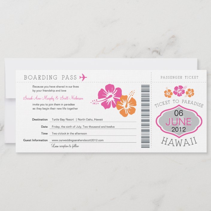 Wedding Boarding Pass to Hawaii Invitation | Zazzle.com