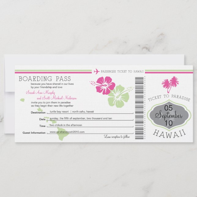Wedding Boarding Pass to Hawaii Invitation (Front)