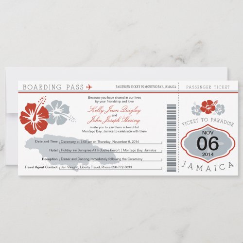 Wedding Boarding Pass to Jamaica Custom Announcements