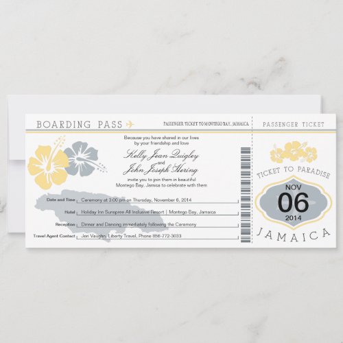 Wedding Boarding Pass to Jamaica Invitation