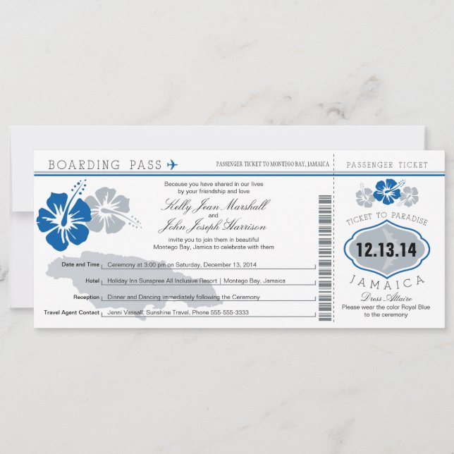 Wedding Boarding Pass to Jamaica Invitation (Front)