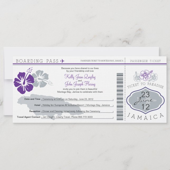 Wedding Boarding Pass to Jamaica Invitation (Front)