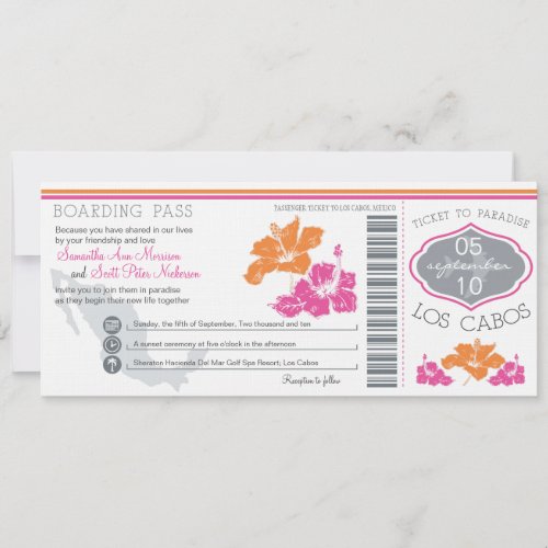 Wedding Boarding Pass to Los Cabos Mexico Personalized Invitation