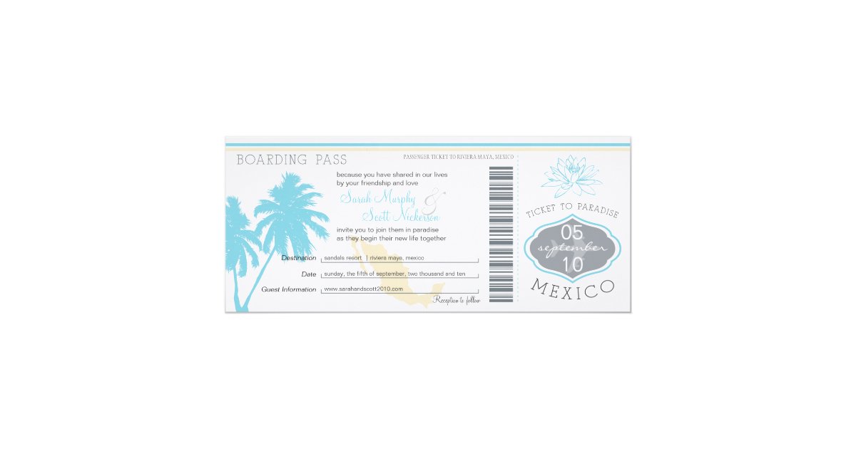 Wedding Boarding Pass to Mexico Card | Zazzle
