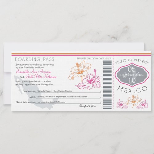 Wedding Boarding Pass to Mexico Custom Invitation