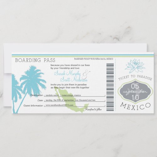 Wedding Boarding Pass to Mexico Invitation